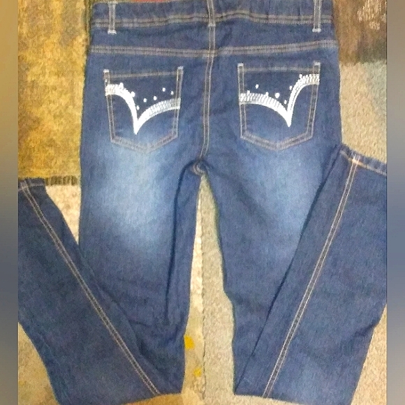 GUC Girls FADED GLORY Studded/Bedazzled Dark Wash Skinny Straight Jeans~Sz 14 1 - Picture 3 of 13